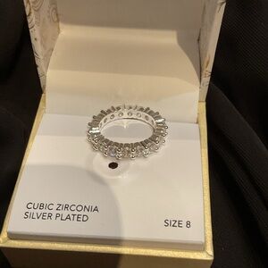 Charter Club Crystal All-Around Ring in Fine Silver Plate Size 8